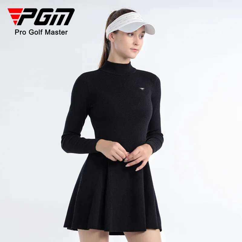 PGM Golf Women's Woven Dress Round Neck Sweater Slim Fit Autumn Winter Tennis Warm Skirt QZ093