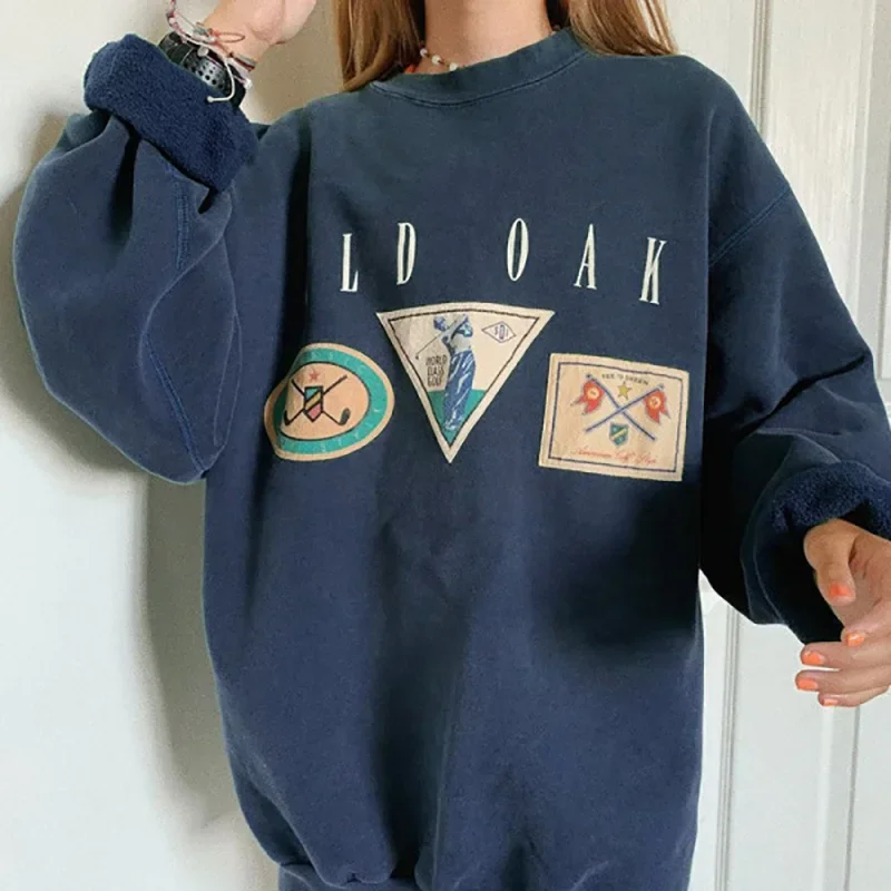 All-match Long Sleeve Autumn Cotton Sweatshirt Casual Hoodies Streetwear Vintage Letter Print Women Loose Hoodies College Style