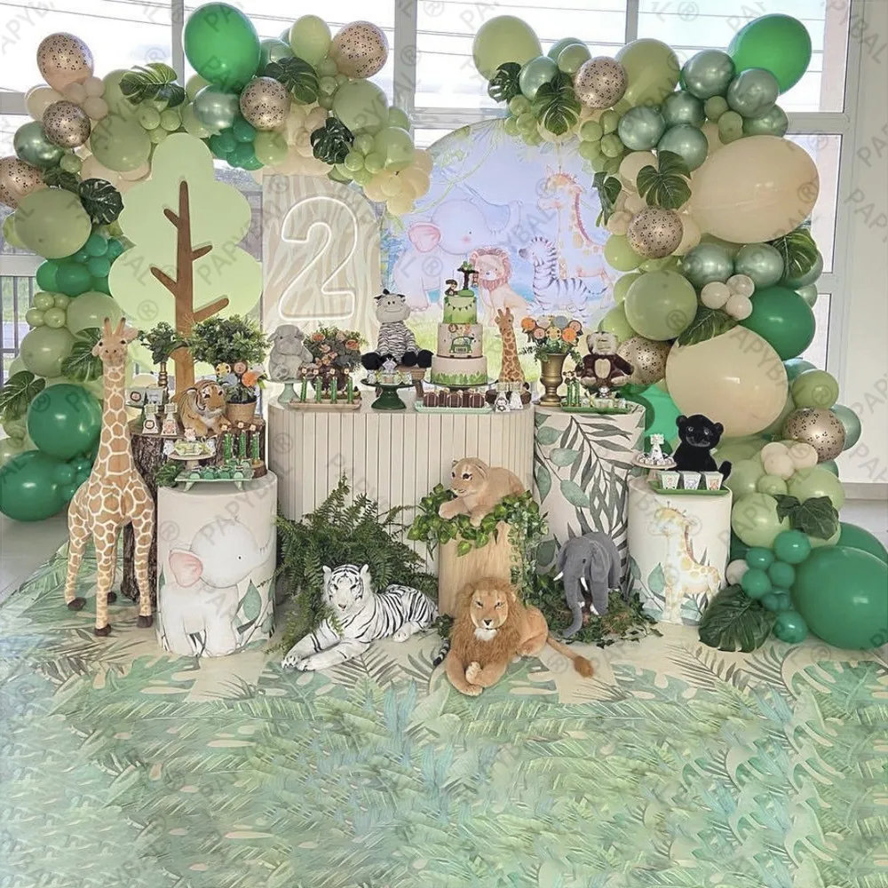 

148PCS Jungle Animal Metal Chrome Latex Balloons Arch Garland Kit Kids Birthday Green Forest Theme Party Decors Globos Supplies