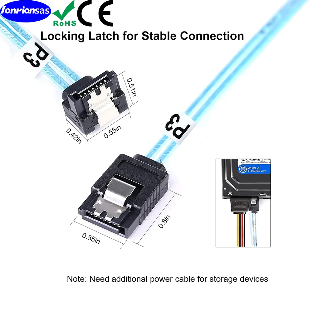 SATA-III Cable 6Pcs/Set-12Gbps-SATA 90-Degree Right-Angle Cable Replacement for Bitcoin Computer-Server CD DVD Drives Raid HDD