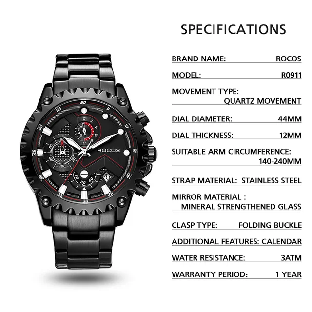 Big Dial Luxury Calendar Quartz Wrist Watch Business Watches for Man Sports Waterproof Chronograph Clock Watches Mens R0911 6