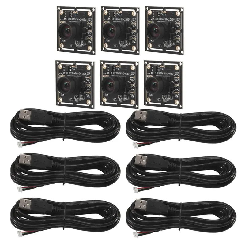 6Pcs 100도 카메라 모듈 1MP OV9732 1280X720 USB 무료 드라이버 수동 초점, Winxp/7/8/10용 2미터 케이블 포함