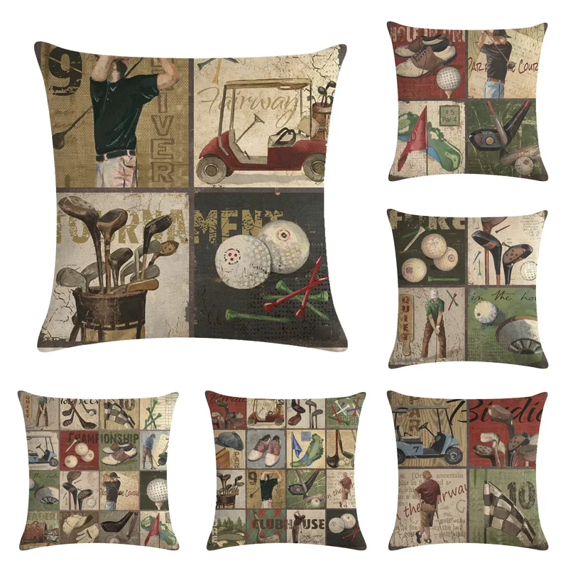 Golf Puzzle Series Cushion Cover Linen Pillow Case Home Decor green forest series pillow case printed peach skin velvety plain home decoration car office cushion cover pillow case