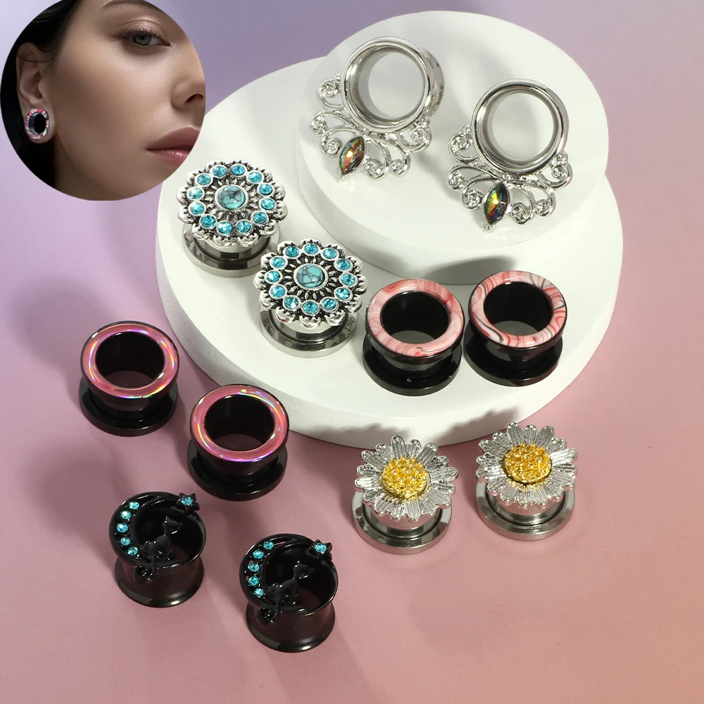 2pc 316 Stainless Steel Ear Plugs and Tunnels Ear Piercings Earlets Screwed Earring Expander Ear Gauges Body Jewelry Piercings