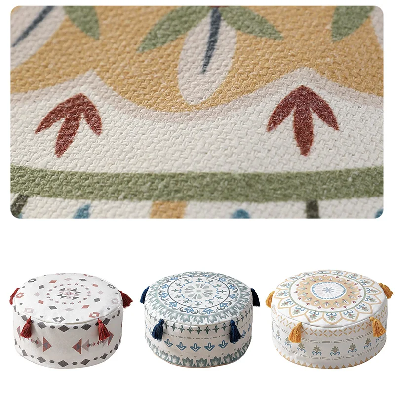 Nordic Boho Unstuffed Ottoman Cover Round Pouf Cushion Floor Seat Foot Stool Cover for Bedroom Entrance Living Room Decor