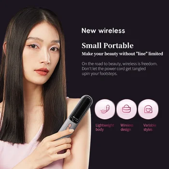 Spazzola elettrica in ferro piatto per stirare i capelli, portatile, wireless, multifunzione, per lisci 1