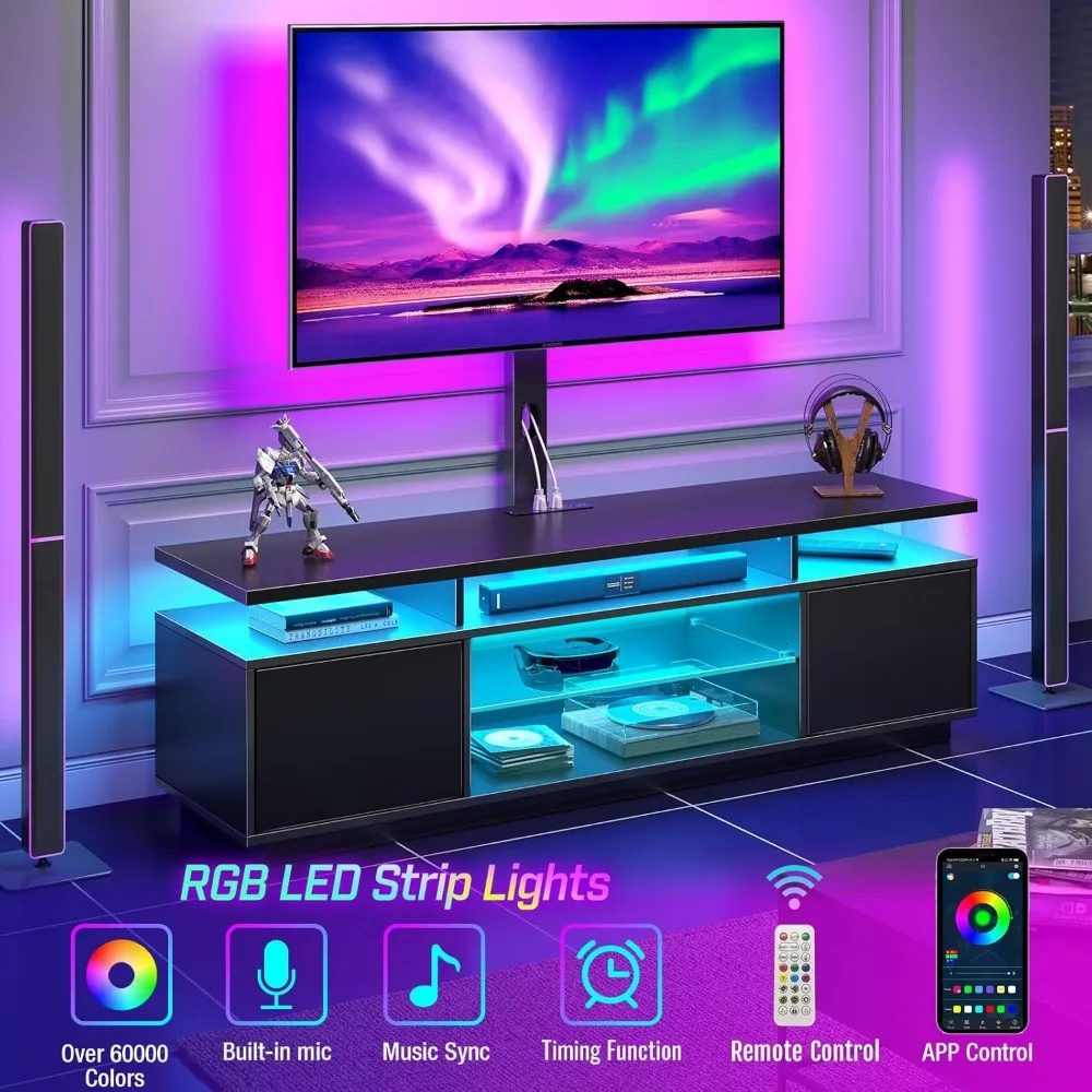 Modern 51.2" TV Stand with Mount and Power Outlet - Adjustable Swivel TV Stand for 32-70 Inch TVs 2