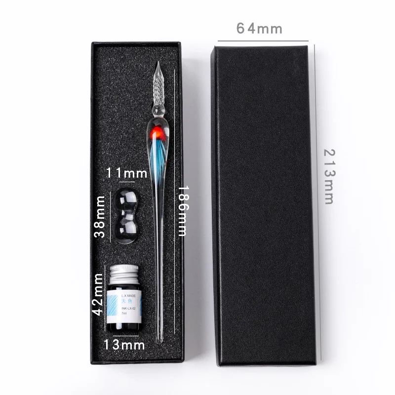 Quallen Dip Pen Dreiteiliges Glas Stift Set Zeichenstift Kristall Student Glas Stift Schreibwaren Geschenk Stift – Detail 5