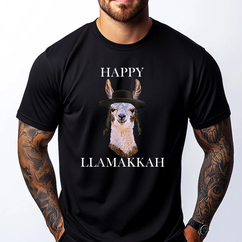 Happy Llamakkah_C17598 Graphic Tees Short Sleeve Gift Idea 100% Cotton Christmas Crewneck T Shirt Group T-shirts Classic Happy Llamakkah_C17598