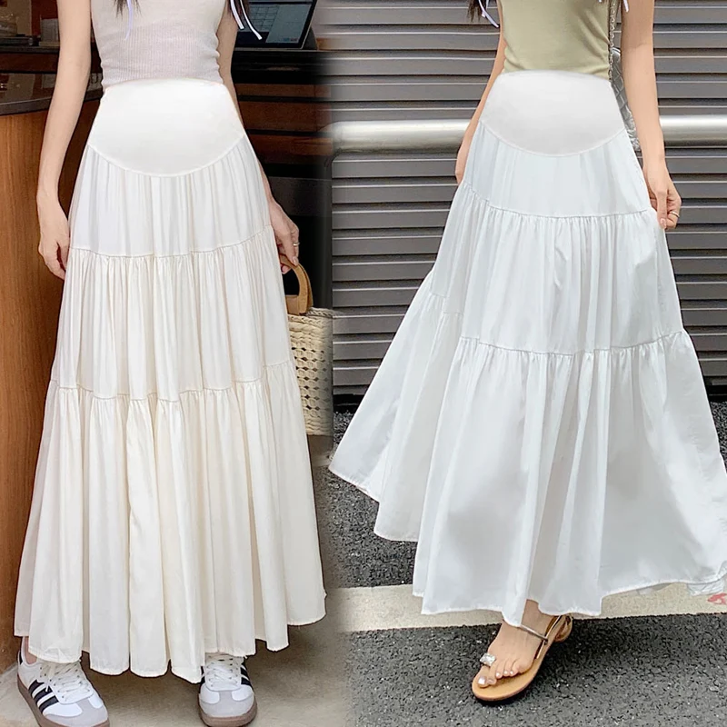 Pregnant Woman Skirts Summer Long Loose Design High Waist Patchwork Maternity Ball Gown Skirt Tall Pregnancy Pleated Skirts