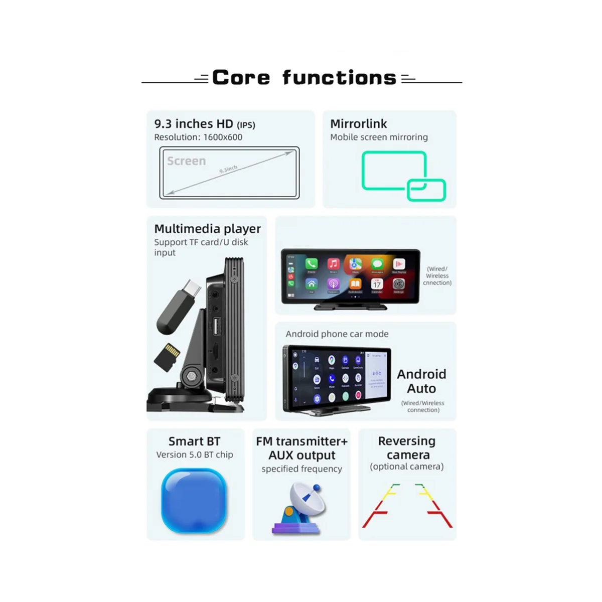 

9.3Inch Car Touch Screen Wireless CarPlay Android Auto Car Portable Radio Bluetooth MP5 B5303