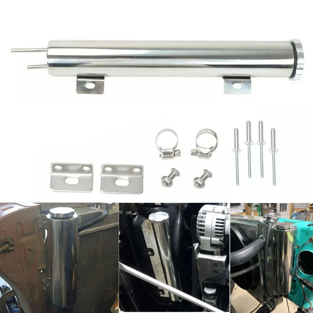 

2"x13" 20OZ Polished Stainless Steel Radiator Coolant Overflow Catch Puke Tank Car Modification Radiator Cooling Accessories
