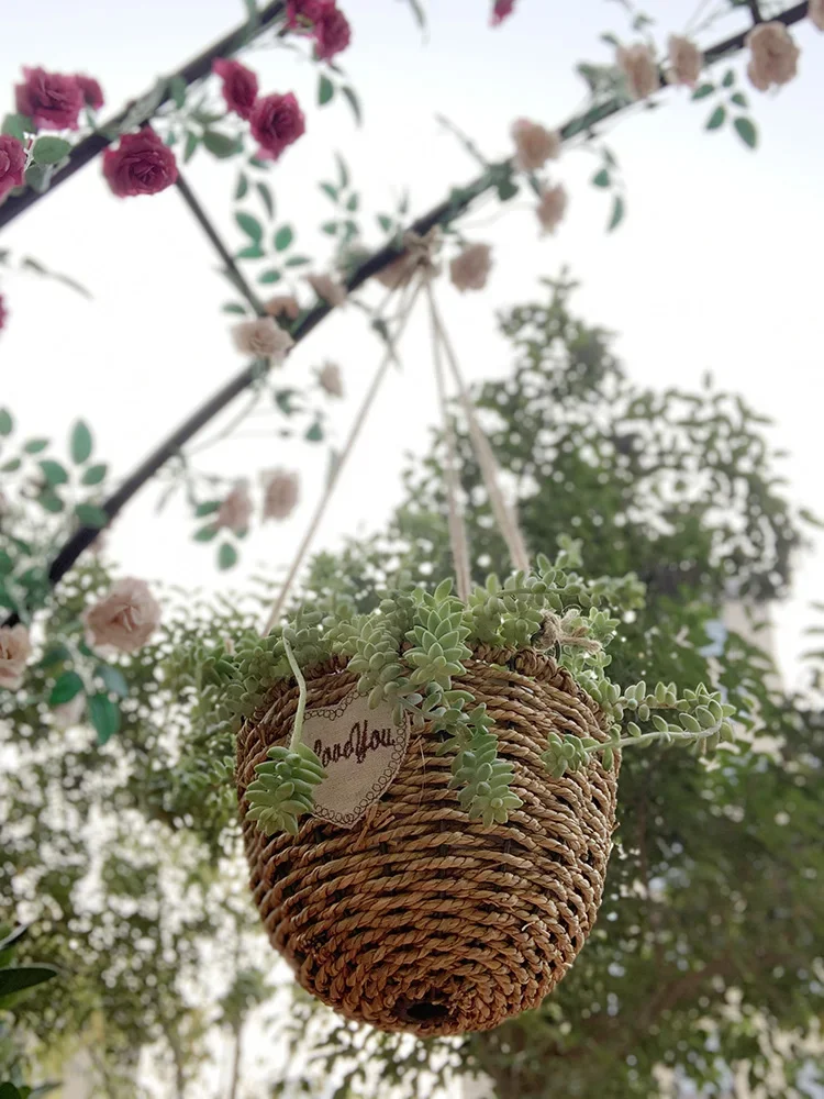 Hanging flower pot hanging rattan weaving straw weaving hanging chlorophytum comosum pot creative manual decoration i