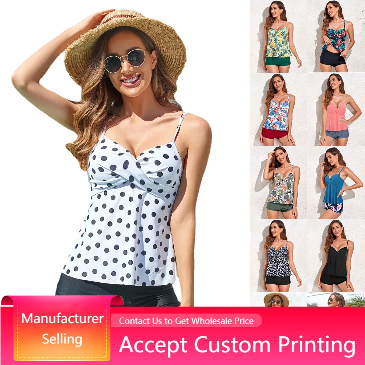 Women's Swimsuit Two Piece Sexy Bathing Suits Swimwear Suspender Top Flats Conservative Beach Wear Quick Drying Ins Split Bikini