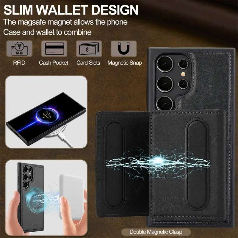 MagSafe Magnetic Flip Leather Detachable Wallet Phone Case with Card Holder