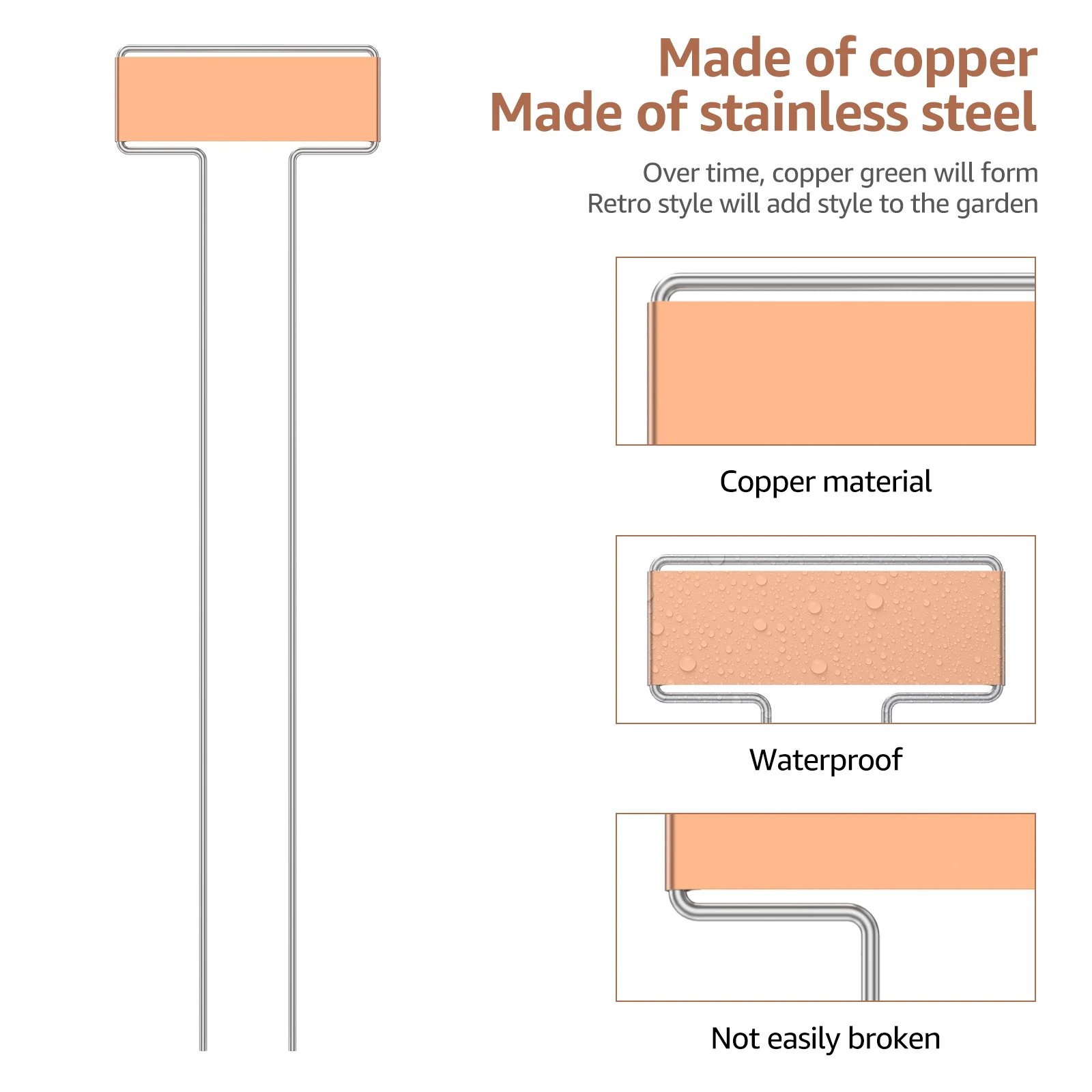 25Pcs Metal Plant Label Stakes T Type Waterproof Nursery Garden Labels 10inch Copper Plant Tags Gardening Flowers Herbs Marker