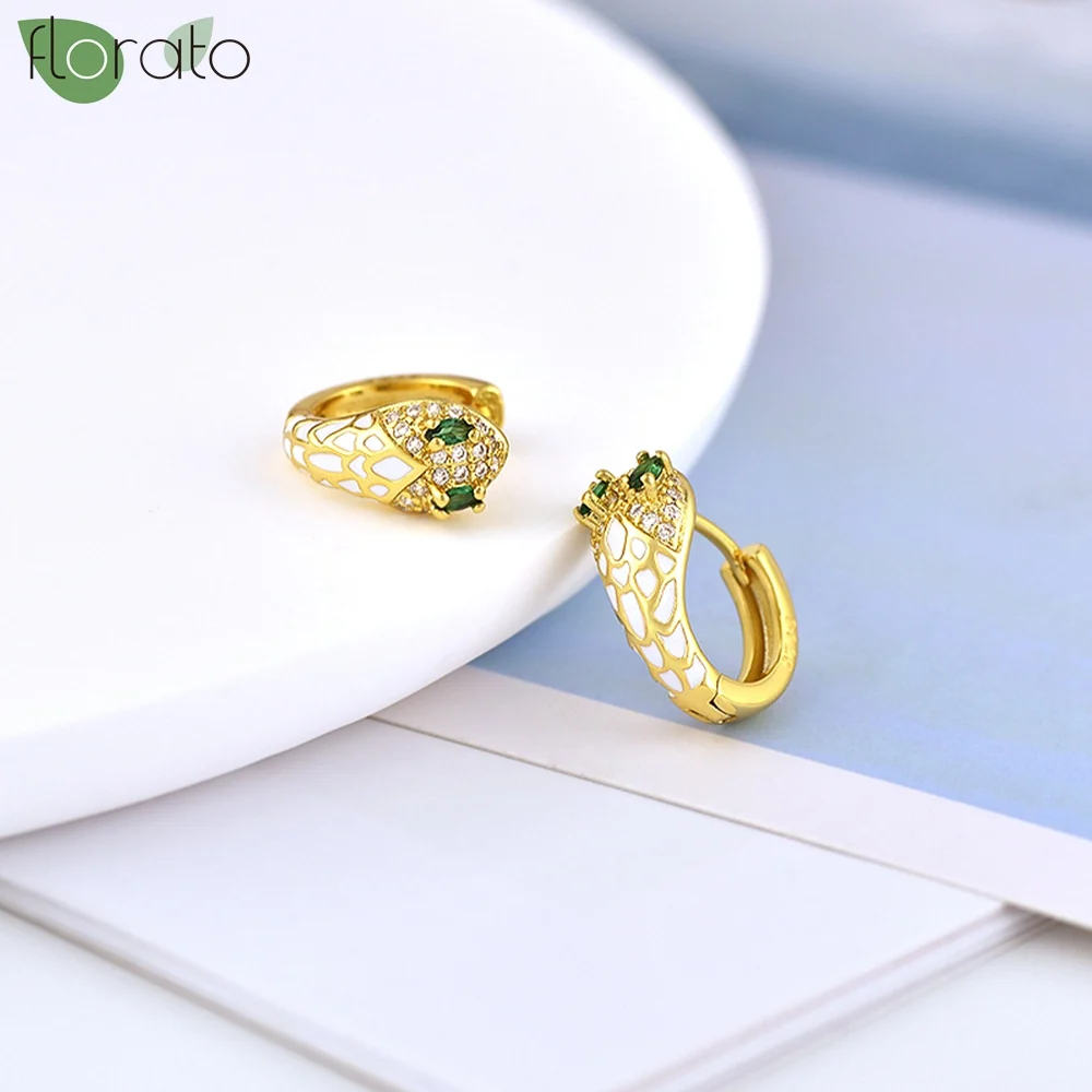 2 Paar Schlangen Ohrringe 925 Silber - Gold Creolen Mit Zirkonia Steine