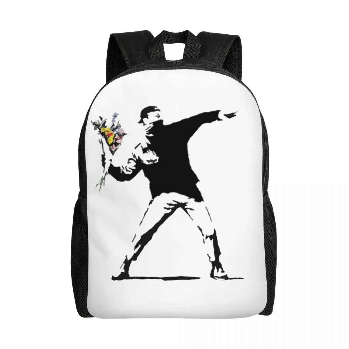

Rage Flower Bomber Stencil Travel Backpack School Computer Bookbag Banksy Street Grafitti Art College Student Daypack Bags