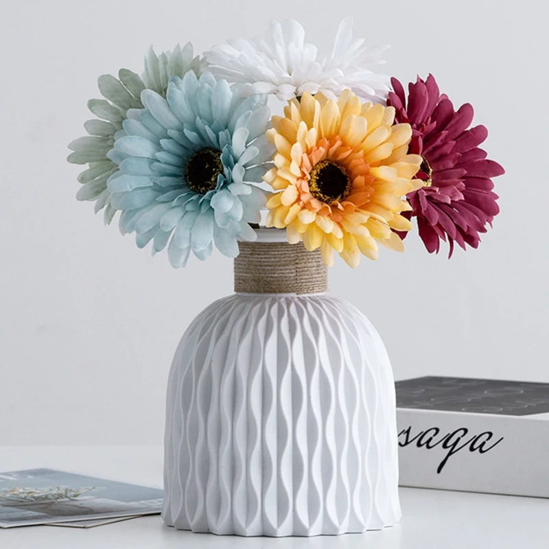 Modern Flower Vase Imitation Ceramic Flower Pot Plants Flowers Arrangement Container Ornament Home Living Room Decor 2