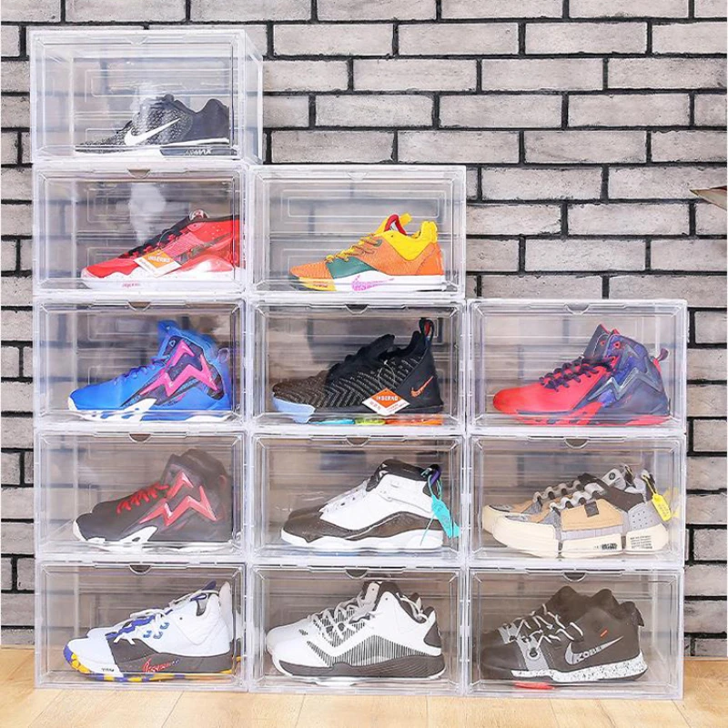

Large Size Side Open Magnetic Stack-able Folding Clear Plastic Nick Sneaker Shoe Box Storage
