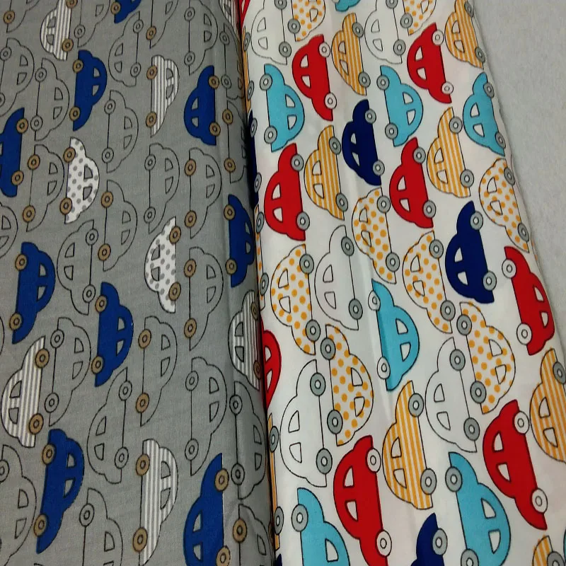 Cotton viaPhil Cartoon Vehicle Bus Fire Truck Car Series Printed Fabric Patchwork Cloth Dress Home Decor