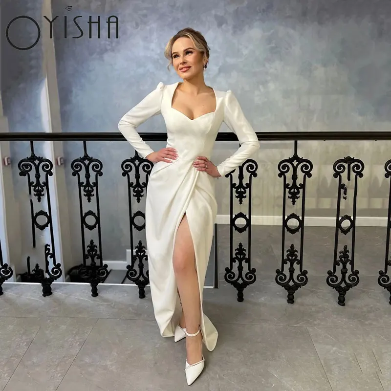 

OYISHA Mermaid Long Sleeves Wedding Dresses Elegant Satin Sweetheart Bridal Gowns For Woman Simple Exquisite Vestido De Mariages
