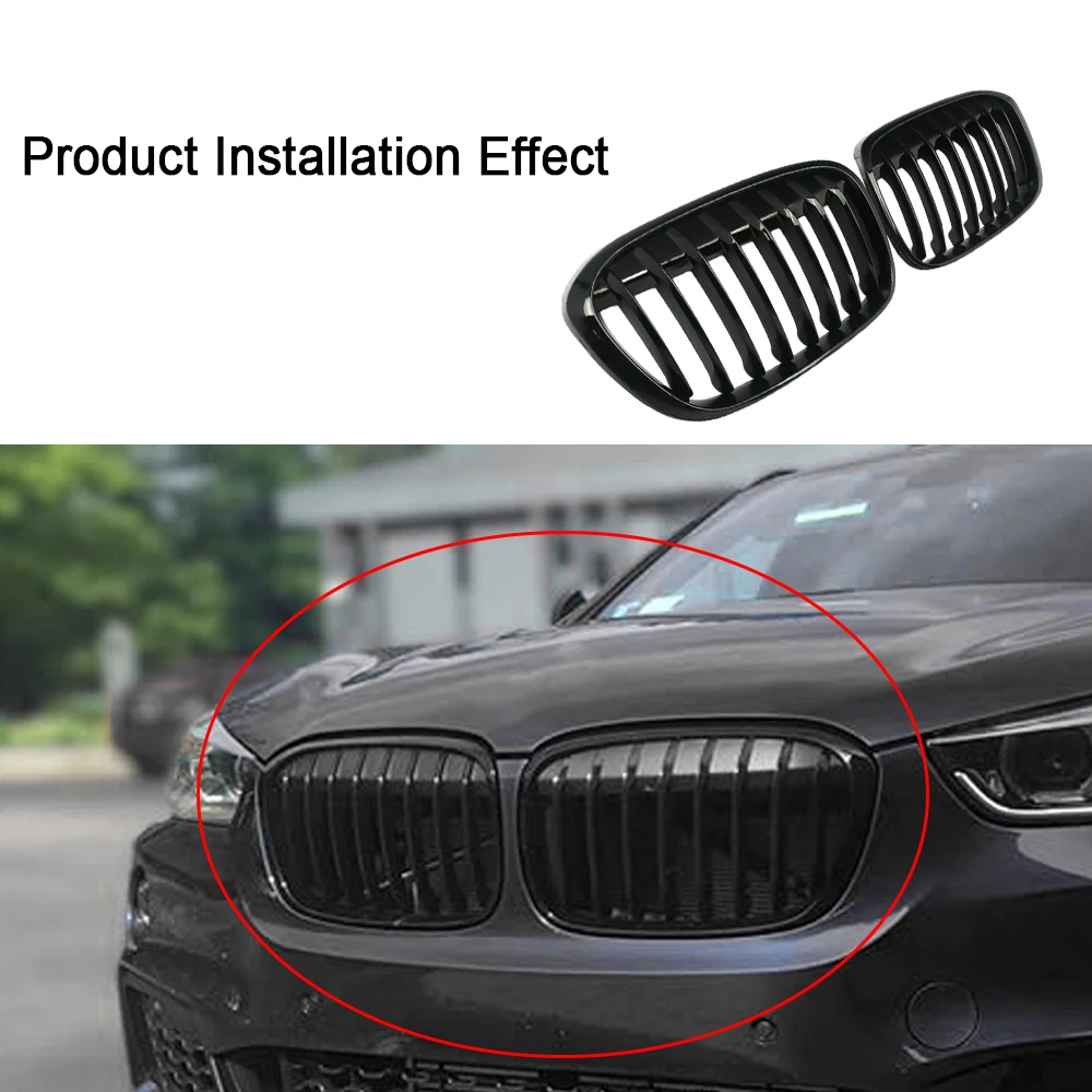 전면 범퍼 키드니 그릴 후드, 레이싱 그릴, 글로스 블랙 교체, BMW X1 F49 F48 2016 2017 2018 2019, 2 개