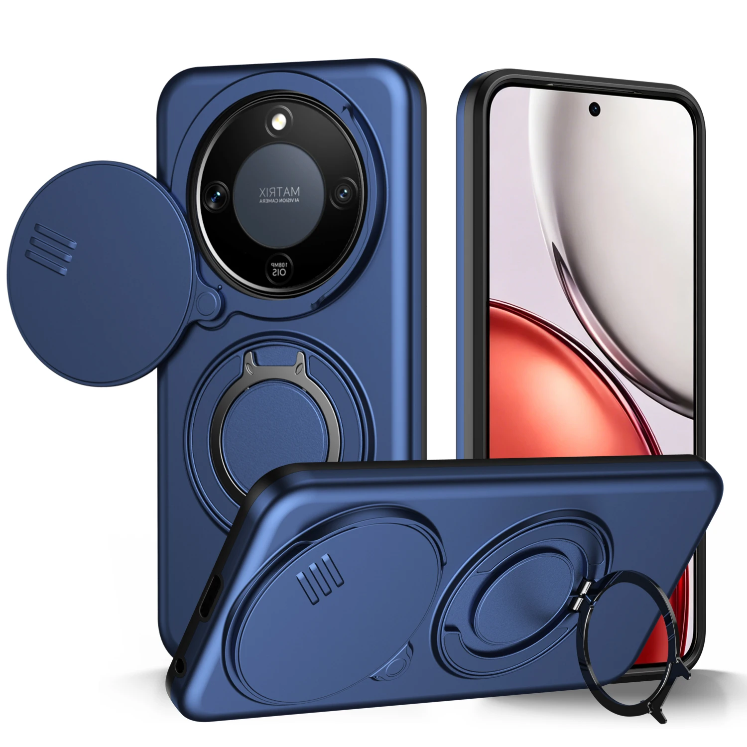 Sliding Camera Lens Protection Phone Case with Metal Ring Stand