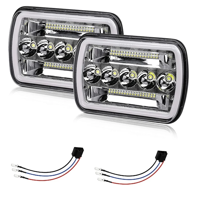 

NEW-Led Headlight 7X6 5X7 Inch Amber Angle Eyes Sealed Beam Replacement Hi/Lo Beam DRL For Wrangler YJ Cherokee XJ RAM