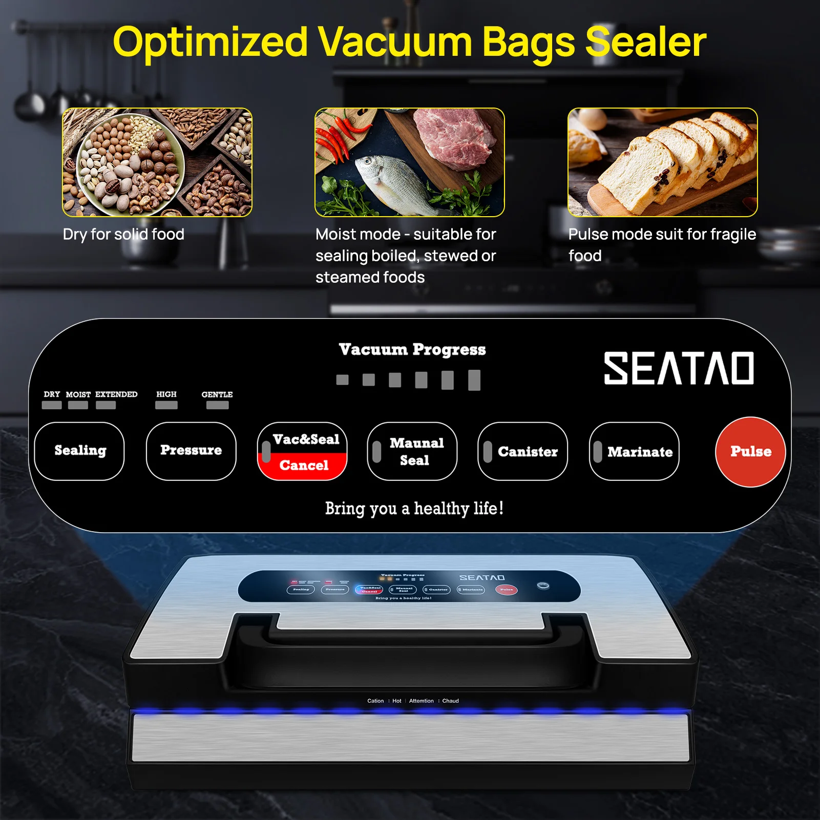 Seatao VH5188 vacuum packing machine Built in cutter&storage Multifunction Automatic Vacuum Sealer Machine Commercial 2