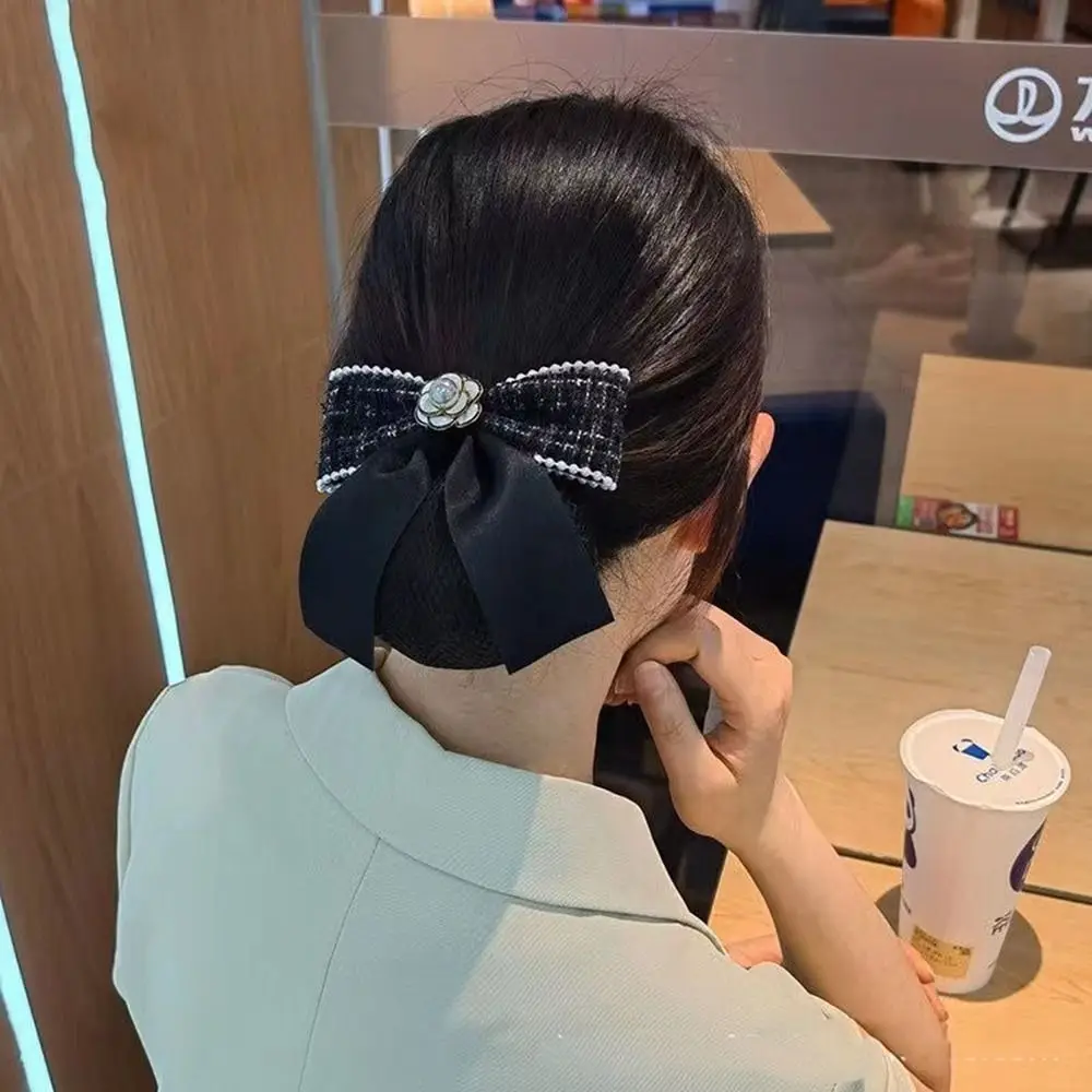 Description Picture 5 of itemClip Pearl Flower Airline Stewardess Headwear Hairgrips Cover Net Women Spring Clips Professional Headdress Korean Bun Snood