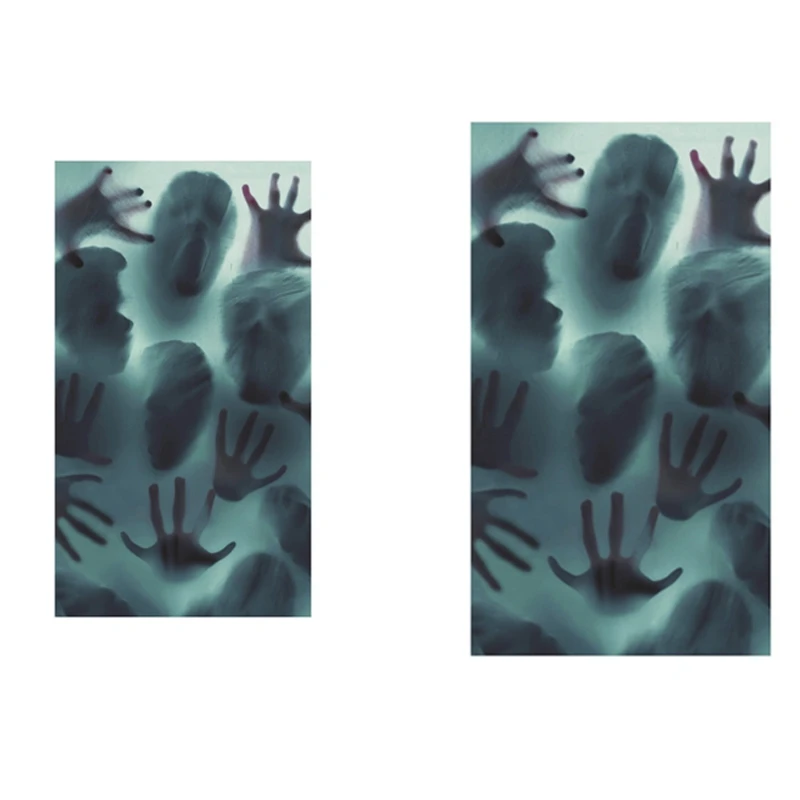 A01F-Halloween Static Stickers Removable Bloody Handprint Ghost Horror Window Sticker Halloween Party Decoration For Home