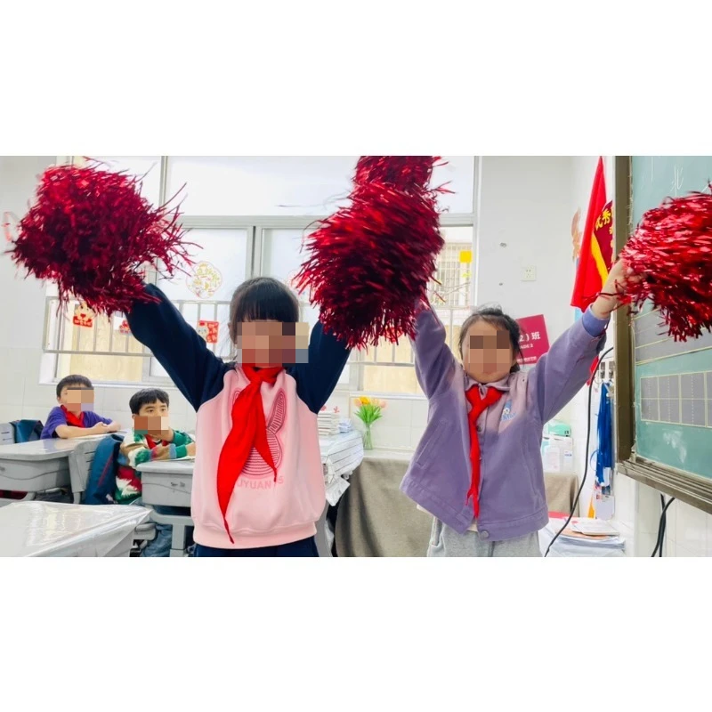 2/1pc 어린이 수행 스포츠 회의 치어 리더 Pom Poms 반짝이 반짝 이는 스 트리머 핸드 헬드 링 댄스 파티 용품 치어 리더