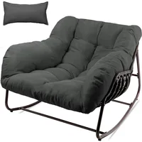 Rocking Chair Indoor & Outdoor,All Weather Wicker Patio Chair with Cushion & Pillow, Oversized Papasan Egg Chair 1