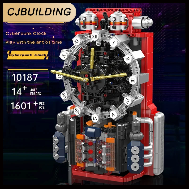 MOULD KING 10187 Technical Mechanical Cyberpunk Clock Building Block with Motors Brick Set Kids Christmas Gift