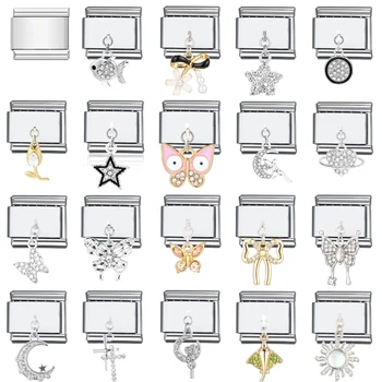 1PC DIY Stainless Steel Italian Charm Links Fit For Make 9mm Bracelet Jewelry Making Accessories Findings Rhinestone Cross Star 1