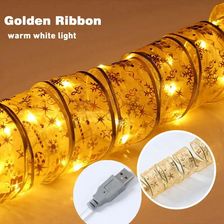 thumbnail image 1 of Guirnalda de luces navideñas con cinta decorativa para el hogar, adorno para árbol de Navidad 2024, regalo de Navidad para Año Nuevo 2025, 1 of 5