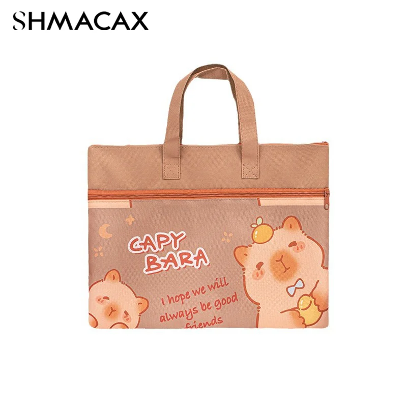 캔버스 Capybara 학생 튜토리얼 가방 지퍼 토트 학교 패킷 학교 사무용품 파일 가방 학생과 대용량