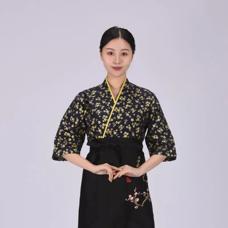 

Japanese Chef Uniforms Restaurant Cuisine Sushi Chef Jackets Half Sleeve Kimono Workwear Cook Costume Kitchen Overalls Tops