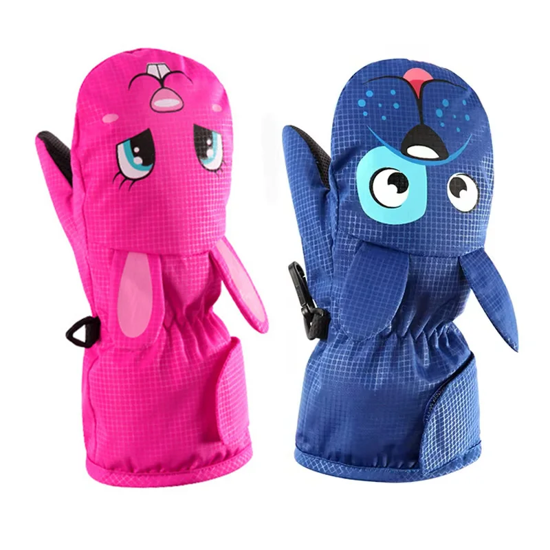 New Kids Winter Mittens for Boys Girls Cartoon Dog Bunny Ski Gloves Waterproof Baby Mitten Velvet Snowboard Outdoor Warm Items