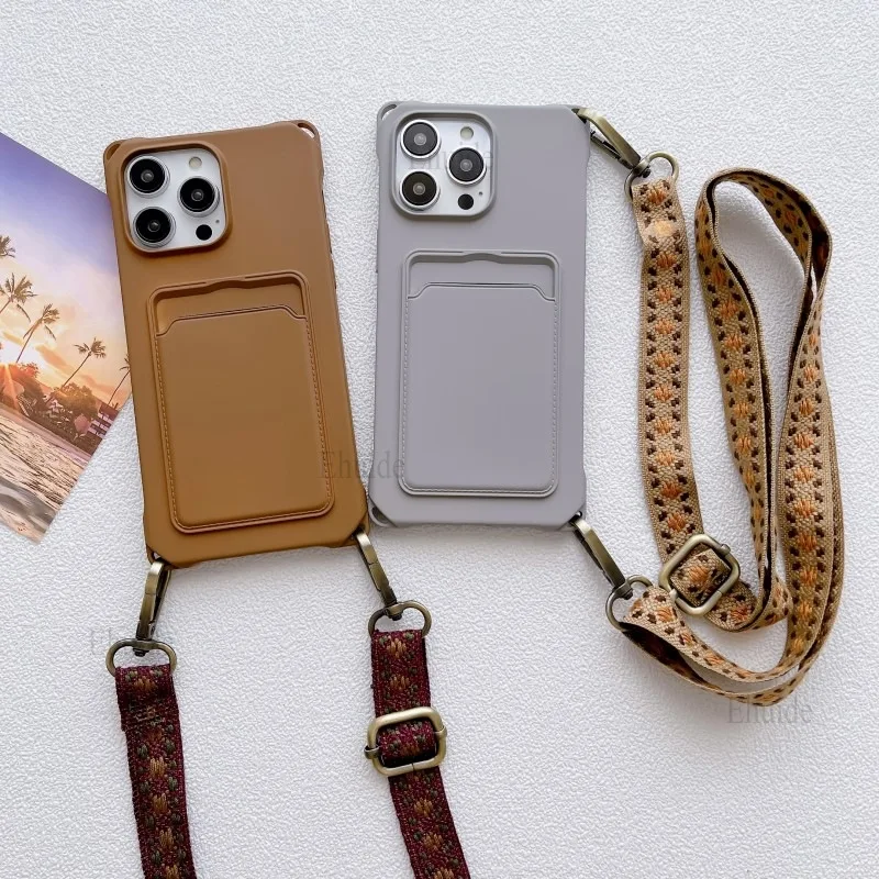 Per Iphone 14 Pro Max 11 12 13 Mini 15 Pro X Xr Xs 7 8 Plus Custodia Retro Strap Crossbody Lanyard Neck Portafoglio In Silicone Card Cover