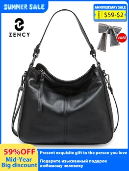 Zency 100% Genuine Leather Elegant Women Shoulder Bag Classic Black Hobos Roomy Casual Tote Handbag Crossbody Messenger Grey 1