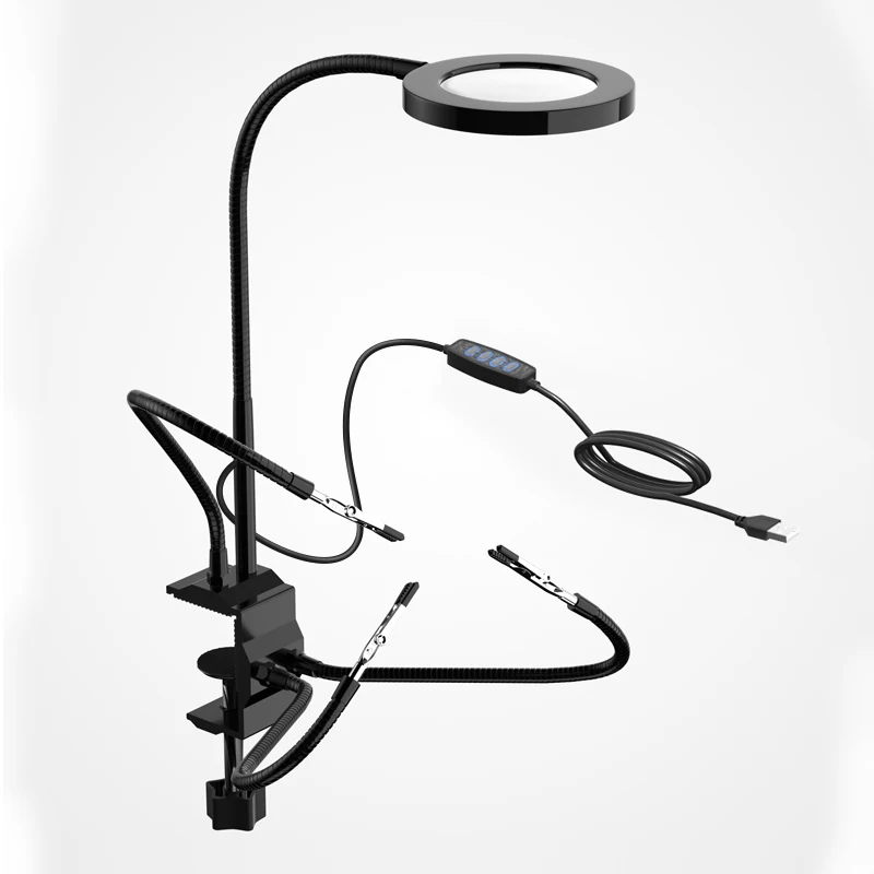 Loupe à main grossissante à LED AIHONTAI Pince rotative 360° USB pour