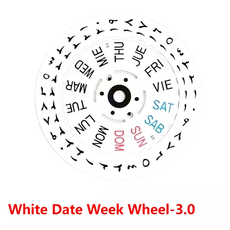 Black/White Date Week Wheel Arabic Dial for Automatic Movement (Crown at 3.0 or 3.8 o'clock)