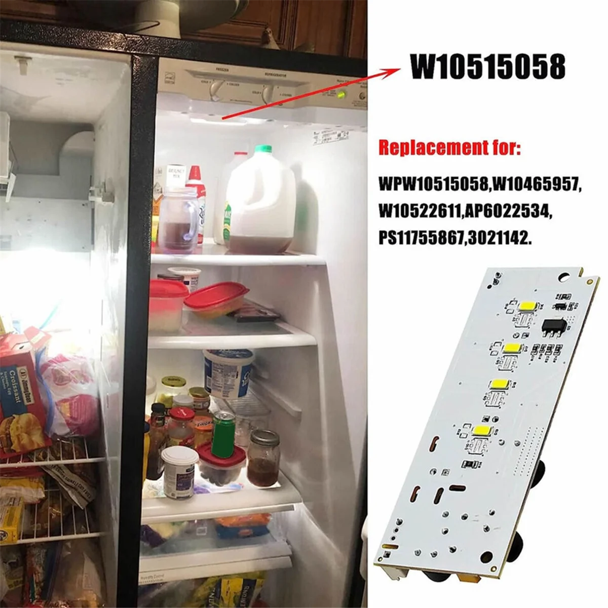 3pcs Refrigerator LED Light Driver Board Kit W10515058+W10515057 for Whirlpool Kenmore Refrigerator LED Light Plate HOT