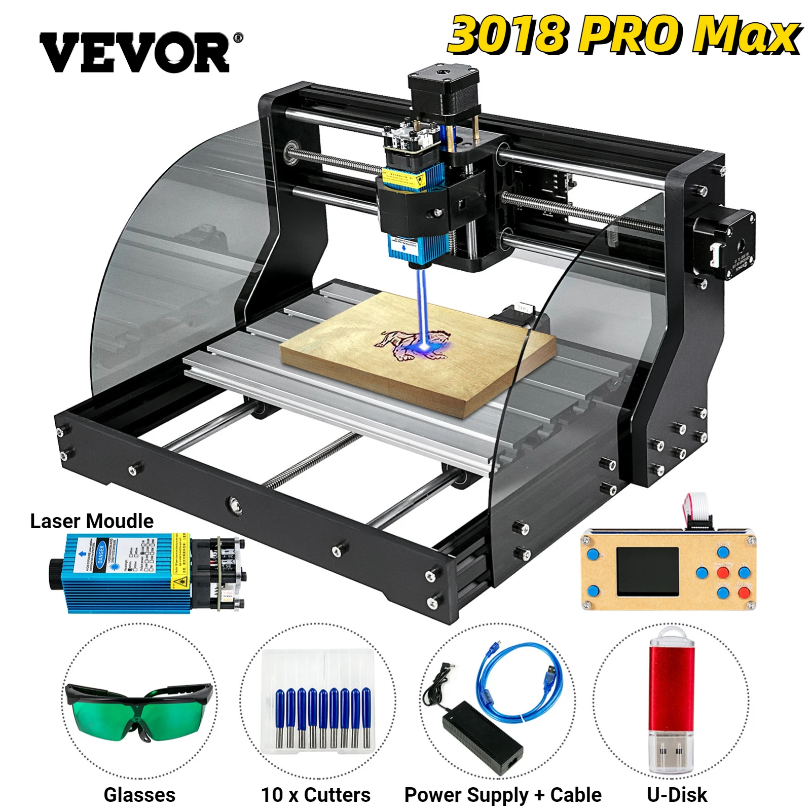 VEVOR CNC 3018 PRO MAX Router Laser Engraving Machine 3 Axis GRBL Control Wood Cutter Engraver Milling Machine for PCB PVC DIY