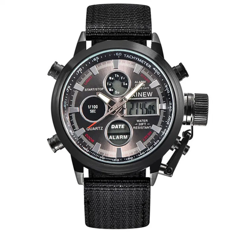 XINEW Brand Chronograph Business Watch For Men Fashion Nylon Band Alarm Stopwatch Multi-function Movement Electronic Clock Black 4