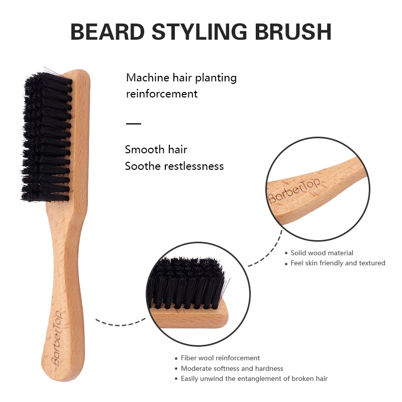 BARBERTOP Men Styling Comb Beard Hair Brush Face Massage Shaving Comb Barber Anti-knots Moustache Brush Professional Wooden Comb