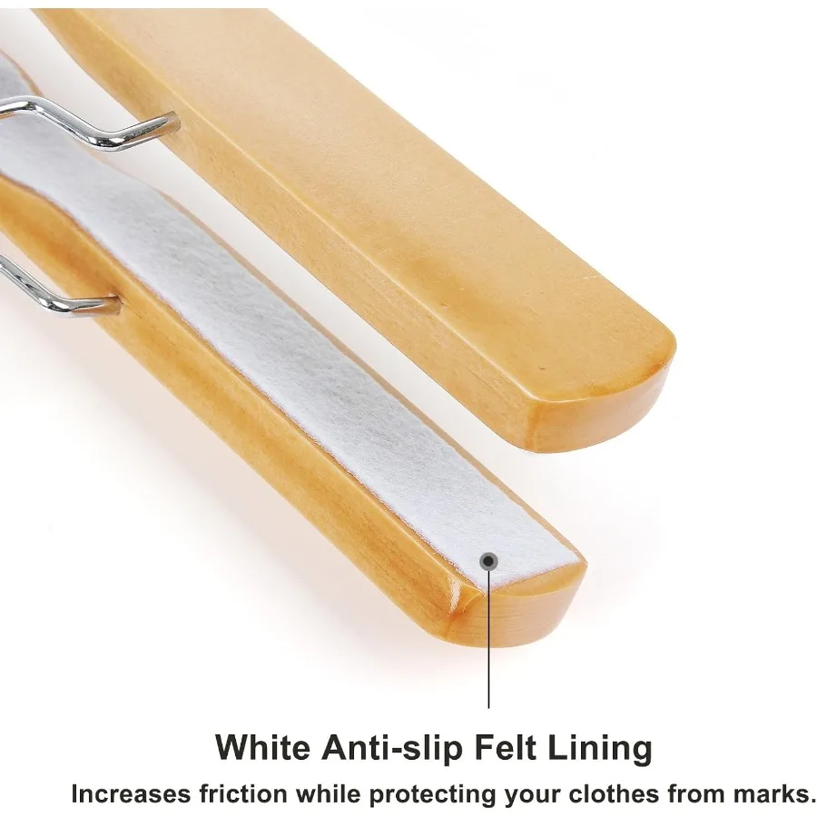 12 Pack Wooden Pants Hangers Premium Solid Wood with NonSlip Felt for Secure Clothing Storage Smooth Finish Design with 360 Swi