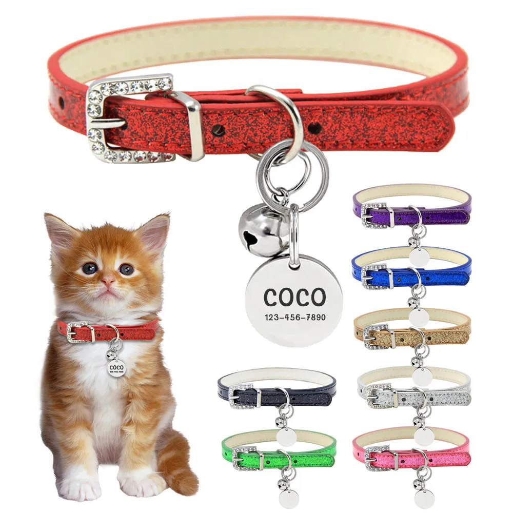 Cat Collar Personalized Kitten Leather Dog Kitten Accessories 